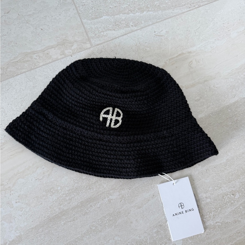 Anine Bing Black Crochet Bucket Hat